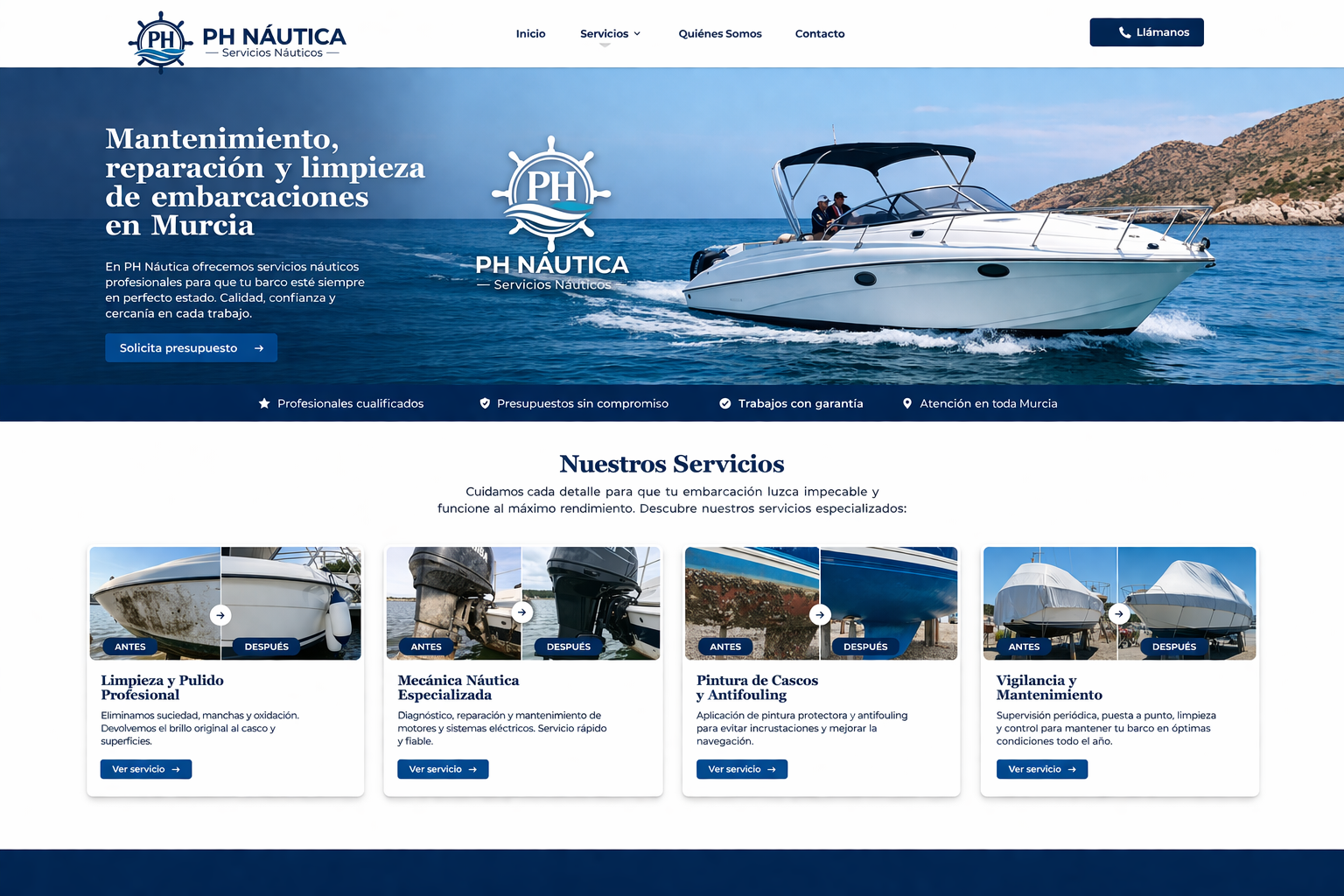 Ejemplos antes y después de limpieza, mecánica, pintura y vigilancia en embarcaciones